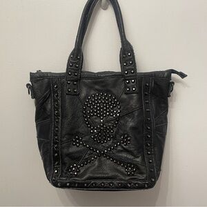 QMetal Amerileather Crossbones Tote Bag Skull studs